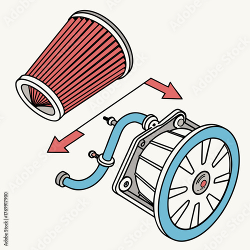 Exploded view of air filter assembly