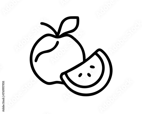 Illustration of a peach with a slice