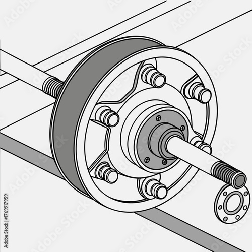 Illustration of a gray wheel hub assembly on a shaft