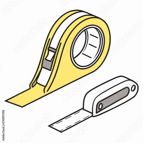Illustration of a yellow tape dispenser and a white tape dispenser