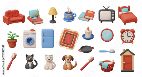 Cozy home interior claymation elements