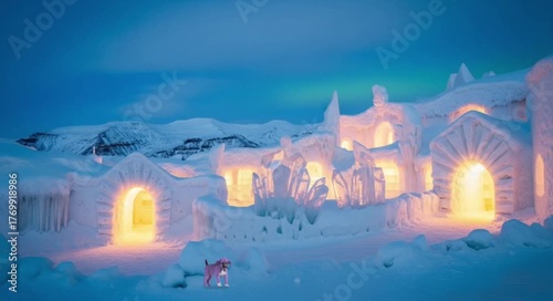   The hotel building made in of ice Seamless looping 4k time-lapse animation video background 