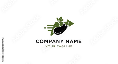 Eggplant and vegetables with fork and arrow logo design.