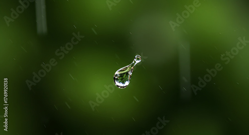 Single water droplet suspended in the air capturing light and detail.
