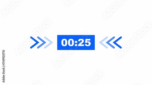 Countdown timer animation of 30 seconds on white background for sports, games and gym, 30 seconds timer for workout, time limit of 30 seconds only.