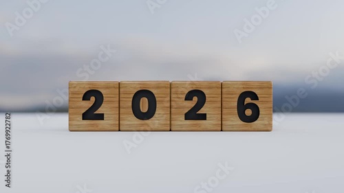 Wooden Block Animation Changing Year 2025 to 2026 New Year Celebration 3D Render