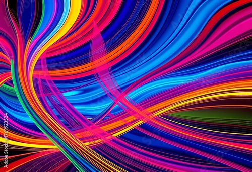 Dynamic, swirling lines forming abstract shapes in vibrant, contrasting colors,  texture,  motion