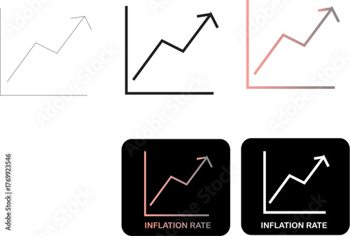 Inflation Rate Icon Set Upward Trend Graphs in Various Styles for Financial Concepts
