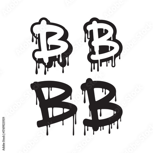 BB Initial Graffiti Dripping Paint Lettering Urban Style Vector Set
