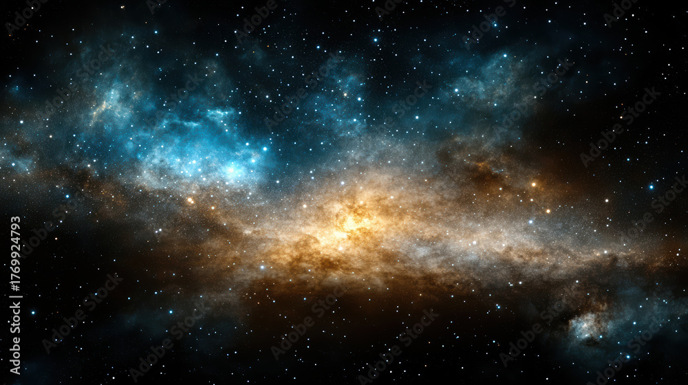 Fototapeta premium Vibrant cosmic scene showcasing galaxy filled with stars, nebulae, and celestial colors