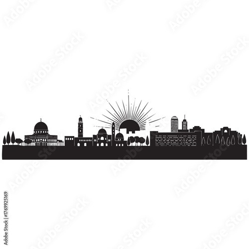 Jerusalem City Skyline Silhouette with Sunrise - Vector Illustration