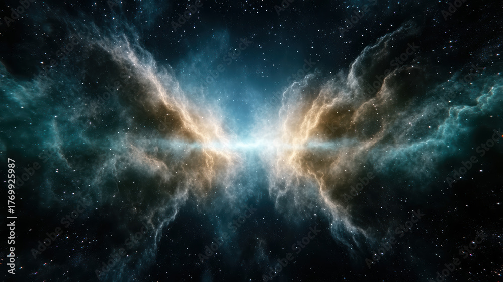 Fototapeta premium Vibrant cosmic nebula with swirling clouds and bright stars creates stunning celestial scene