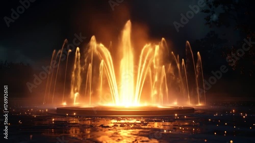 Spectacular Illuminated Water Fountain Display at Night.