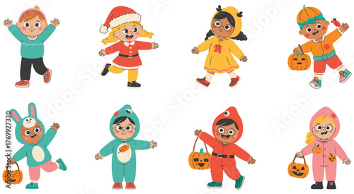 Festive Kids in Costume Collection Cartoon Characters