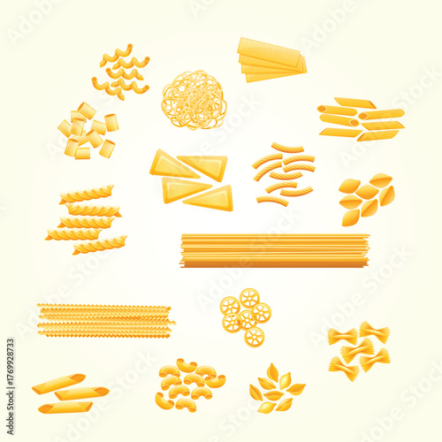 Realistic Delicious Different Types of Pasta Illustration Grouped Food Variety