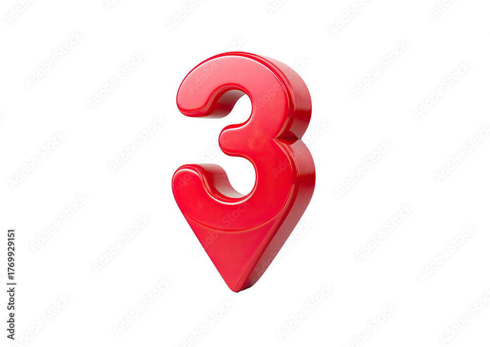 Fototapeta premium Glossy red number three pin marker