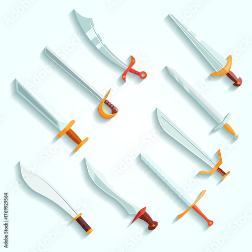 Flat Design Various Styles Swords Weapon Collection Illustration Graphic Resource