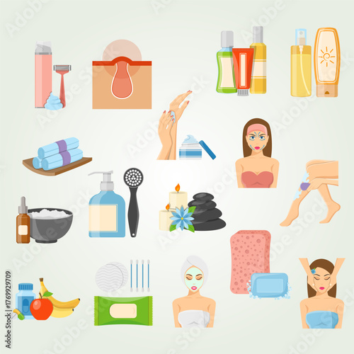 Flat Design Beauty Treatment and Spa Product Illustrations Collection