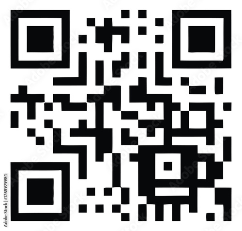 black and white qr code vector illustration centered on plain white background featuring square grid with small black modules suitable for scanning digital and print applications