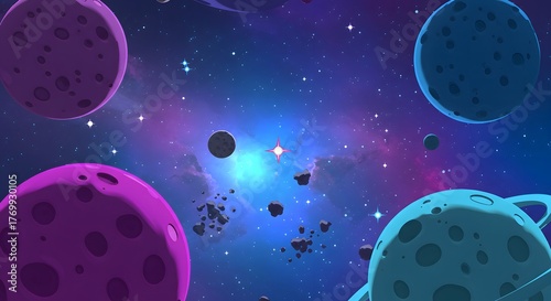 Cartoon Space Background with Planets and Stars