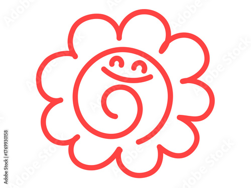 手書きの赤色のシンプルで可愛い笑顔の花丸のイラスト