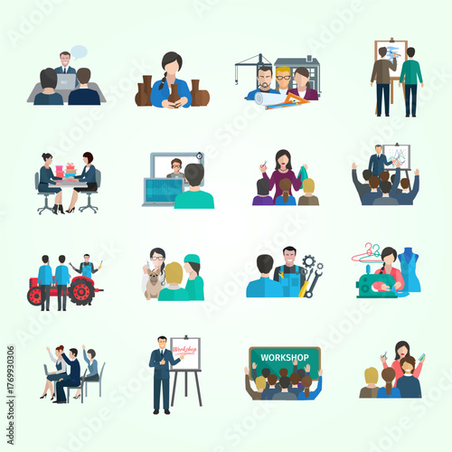 Flat Style Diverse Training and Education Activities Set Illustration Collection