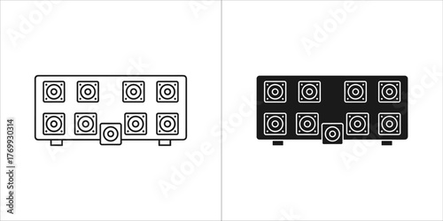 Audio amplifier icon with multiple speaker outputs