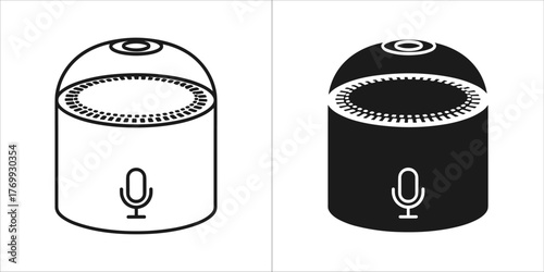 White and black icon of a smart speaker with microphone