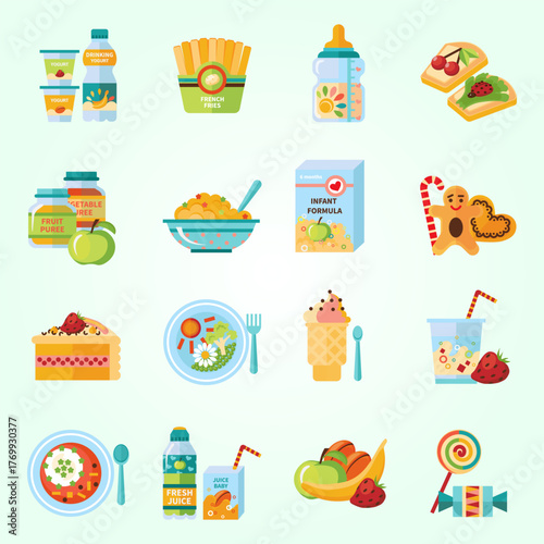 Flat Illustration Nutritious Meal and Food Variety Set for Children