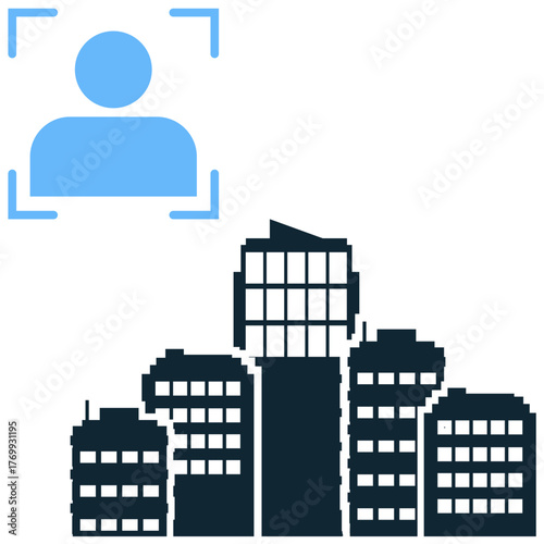 City identity people icon vector. Ideal for urban community, population, and social network themes. Represents the residents or citizens making up the local city life.
