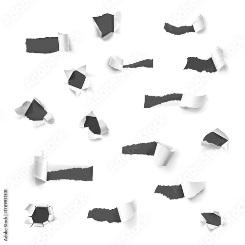 Realistic Ripped Paper Hole Element on White Background Mockup Style