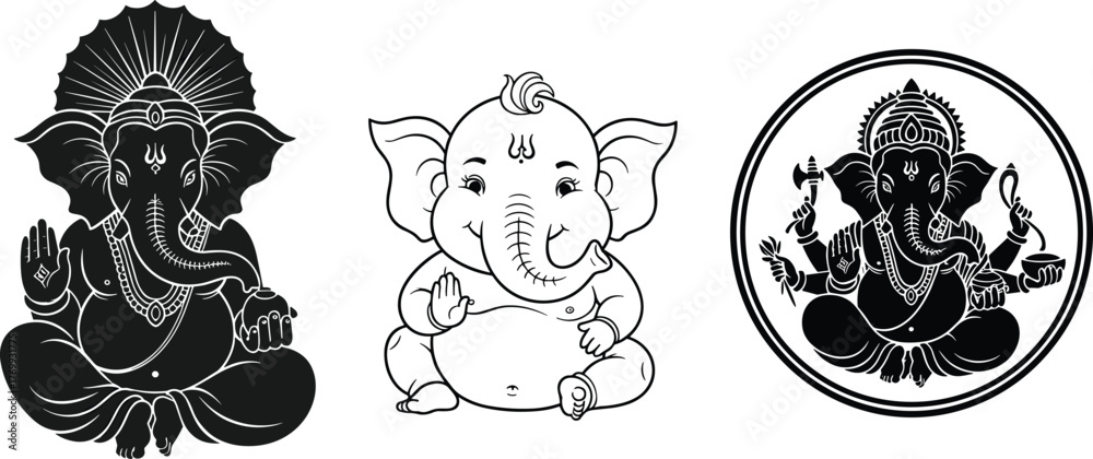 Tableau sur toile Lord Ganesha illustration, Hindu deity artwork, baby Ganesha drawing, traditiona
