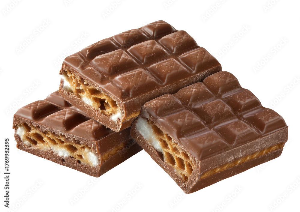 Obraz premium Stack of three square layered chocolate candies