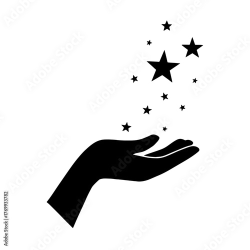 Silhouette of open hand releasing stars – generosity and hope symbol vector with transparent background 