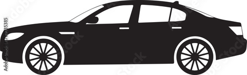 Black silhouette of a luxury sedan car with white accents on wheels and body luxury car