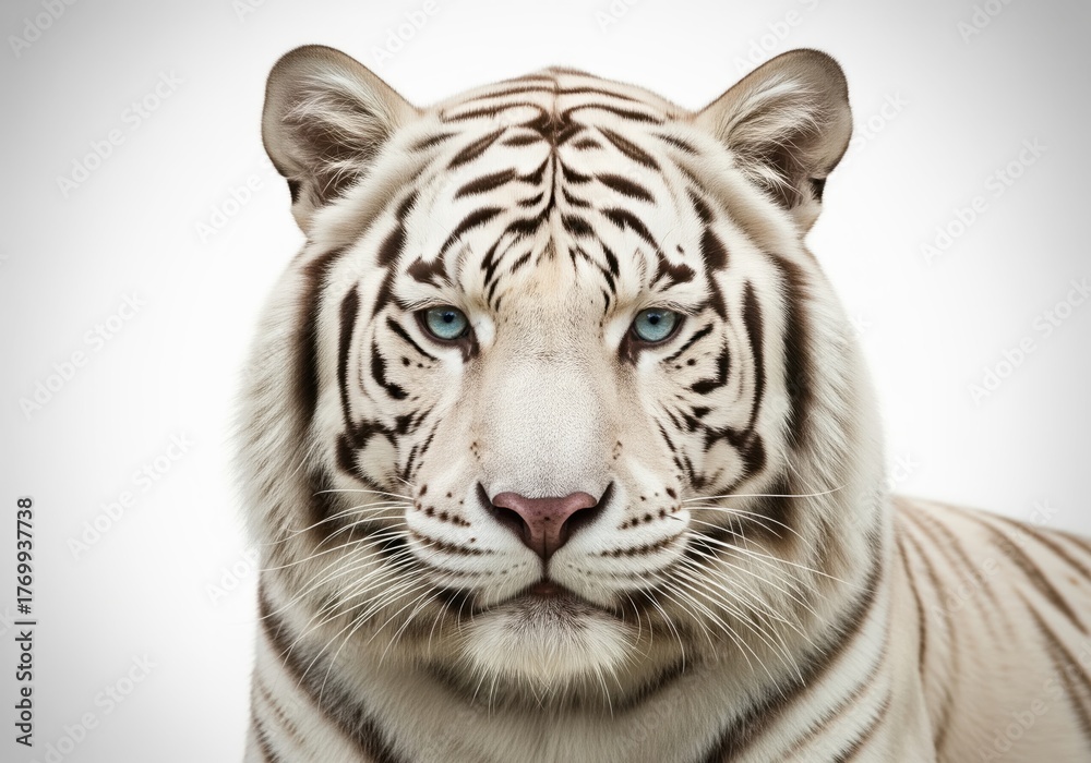 Fototapeta premium Captivating close up portrait of a white tiger with intense azure blue eyes