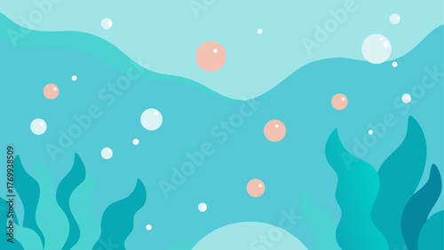 Abstract underwater scene with bubbles and seaweed