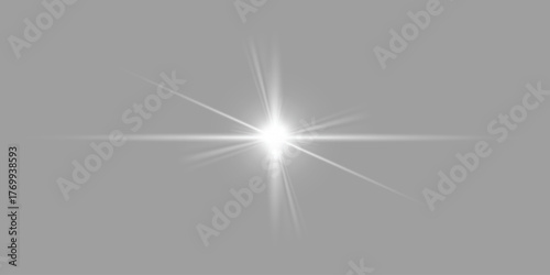 Yellow star flashed with sparkles sun isolated on white background. Soft glow without departing rays, sunlight with lens flare effect. PNG vector light effect.