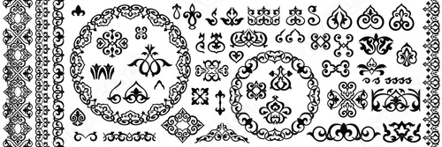 Set of Uzbek, Kazakh ornamental elements, national ornament, Islamic pattern, isolated on a white background, vector design