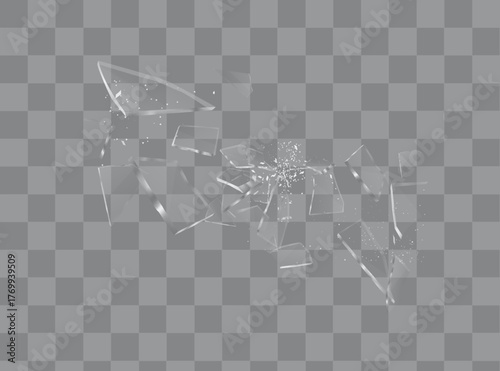 Shards of broken glass. Abstract explosion. Realistic vector background.