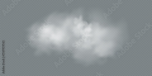 Transparent vector smoke and cloud set. Realistic fire smoke, white fluffy cloud, fog wave, and chimney smoke with overlay effect. Ideal for weather illustration, sky backgrounds