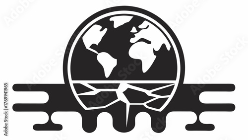 Dramatic global warming icon with cracked earth and melting globe, symbolizing climate change impact and environmental crisis, urgent call for action