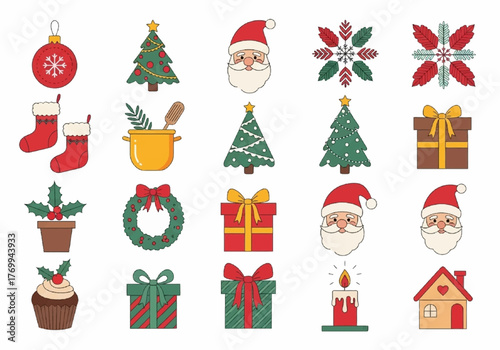 Christmas Icons Collection - Festive Holiday Elements for Design Projects.