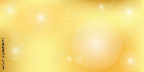 Natural Winter Christmas background with gold sky, heavy snowfall, snowflakes in different shapes and forms, snowdrifts. Winter landscape with falling Christmas shining beautiful snow. 