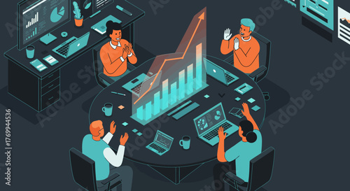 Business Team Celebrating Success with Growth Chart.