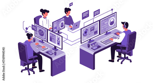 Team of Professionals Working on Computer Monitors.