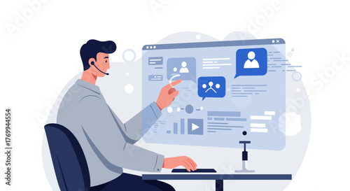 Customer Service Representative Interacting with Online Interface.