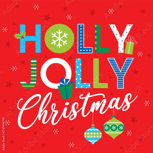 holly jolly christmas greeting card