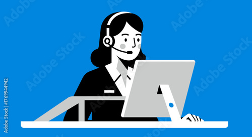 Female Customer Service Representative Working on Computer.