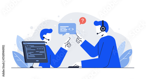 Two Tech Support Representatives Discussing Code Problems.